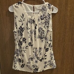 Calvin Klein Floral Sleeveless Blouse - White and Black
